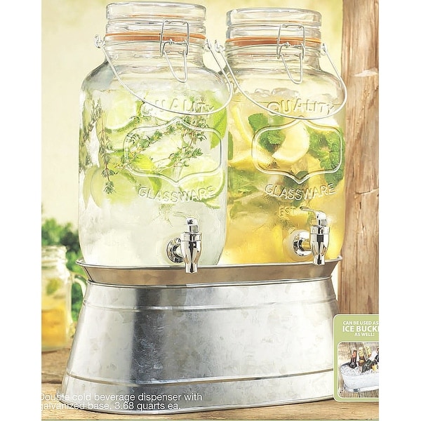 Palais Glassware Twin Dispenser with Bail and Trigger Lid - 3.68 Quart each