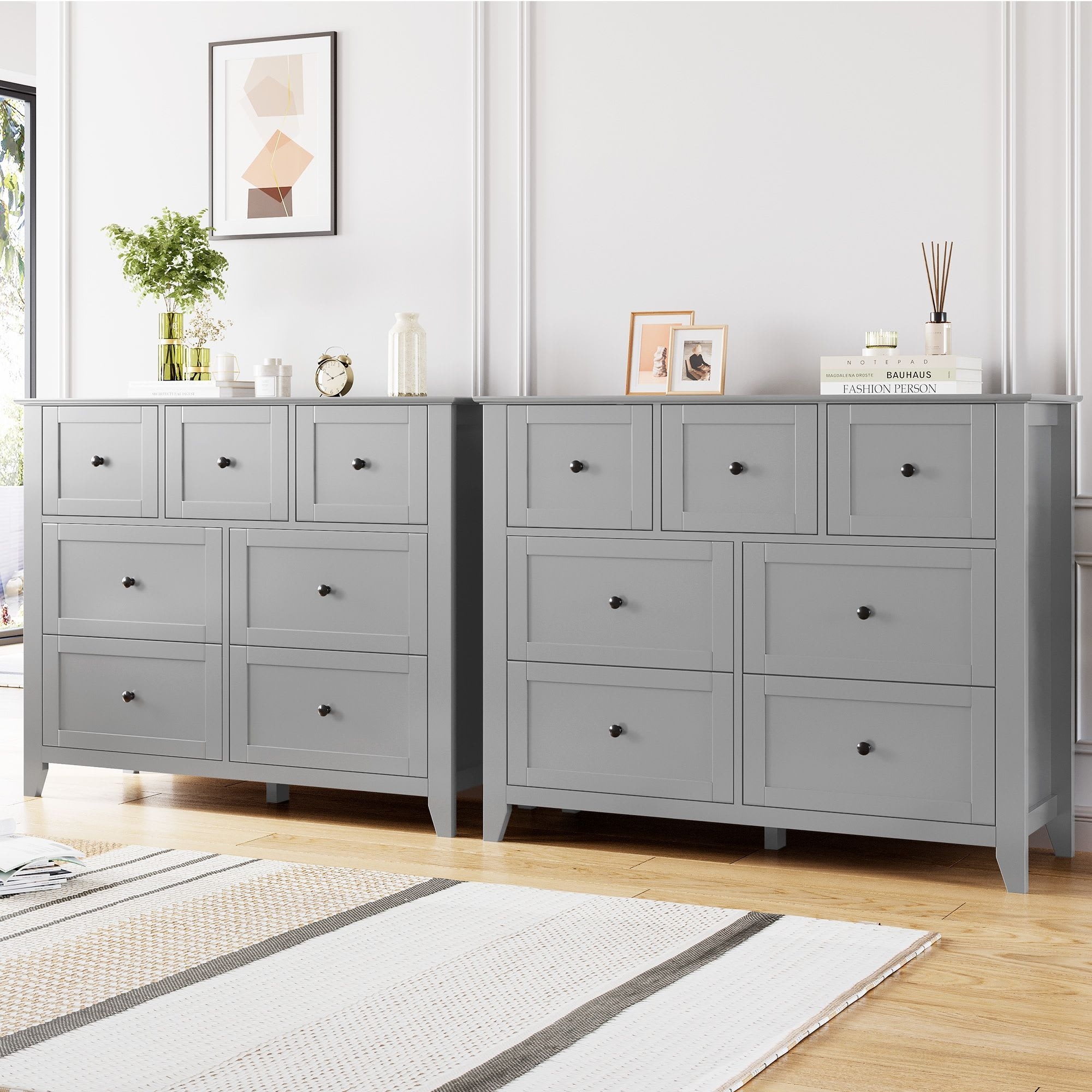 Modern Drawer Dresser for Bedroom, Simply Chest Wood Storage Double with Deep Drawers for Living Room Hallway Entryway