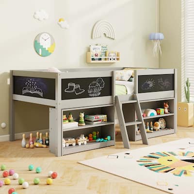 Low loft Bed Twin Size Pine Wood Twin Bed Frames