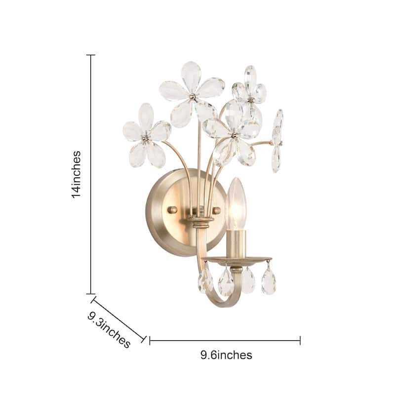 Rosa 1 Light Champagne Daisy Flower Glass Crystal Wall Sconce - 9.6 inches in W x 14 inches in H x 9.3 inches in D