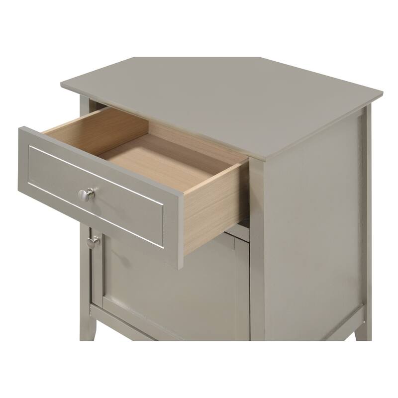 1-Drawer Silver Champagne Nightstand with Modern Classic Design and Storage, 25 Inch Versatile Side Table