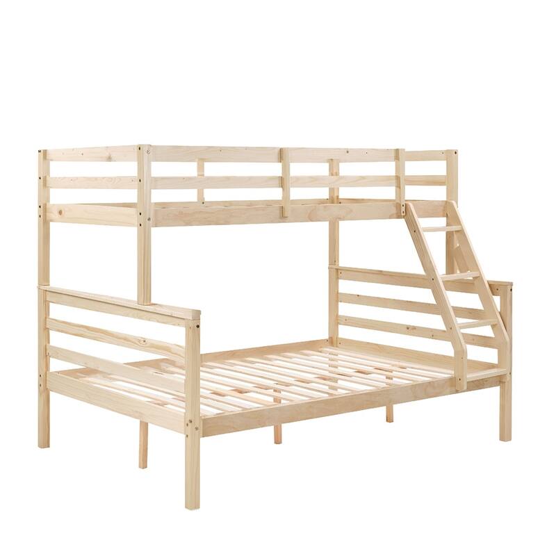 Twin Over Full Bunk Bed,Solid Wood Frame,High Guardrail,Safe for Kids