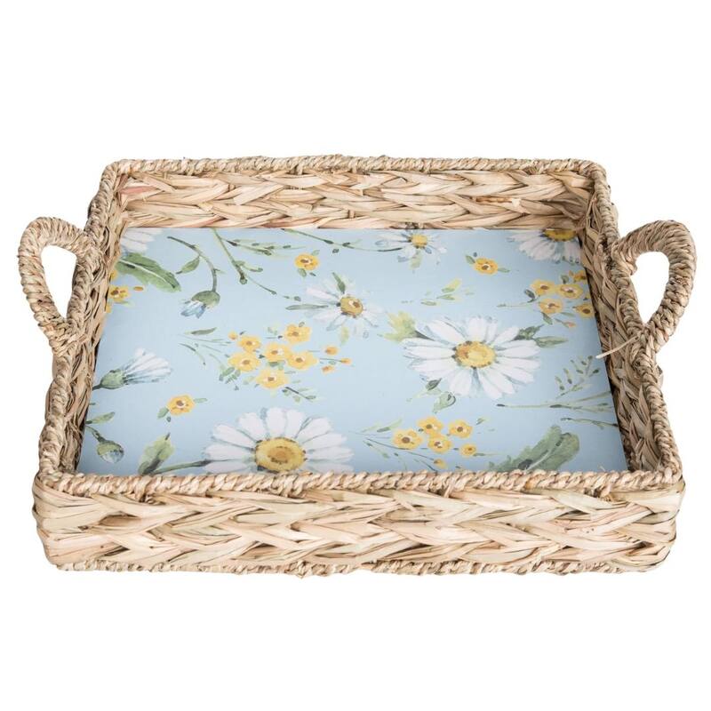 Transpac MDF Woven Tray with Daisy Pattern Home Decorations Spring