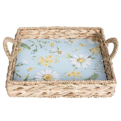 Transpac MDF Woven Tray with Daisy Pattern Home Decorations Spring