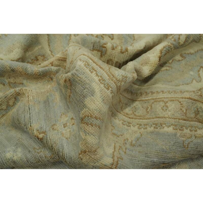 Vegetable Dye Wool Oushak Turkish Area Rug, Floral Geometric Carpet - 12' 0'' X 9' 3''