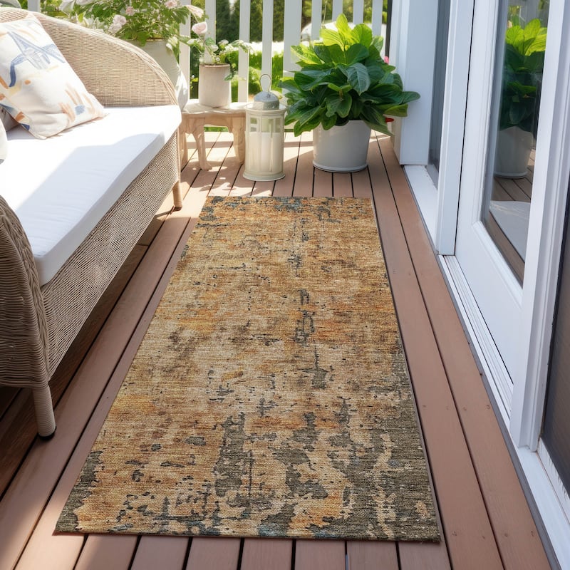 Machine Washable Indoor/ Outdoor Abstract Contemporary Chantille Rug