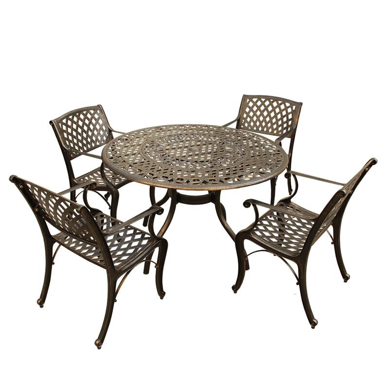 Outdoor Mesh Lattice 48 inch Bronze Round Dining Set with Four Chairs - Bronze