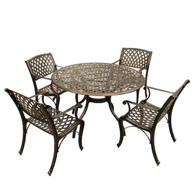 Outdoor Mesh Lattice 48 inch Bronze Round Dining Set with Four Chairs