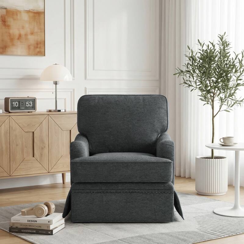 Modern Chenille Swivel Armchair and Storage Ottoman