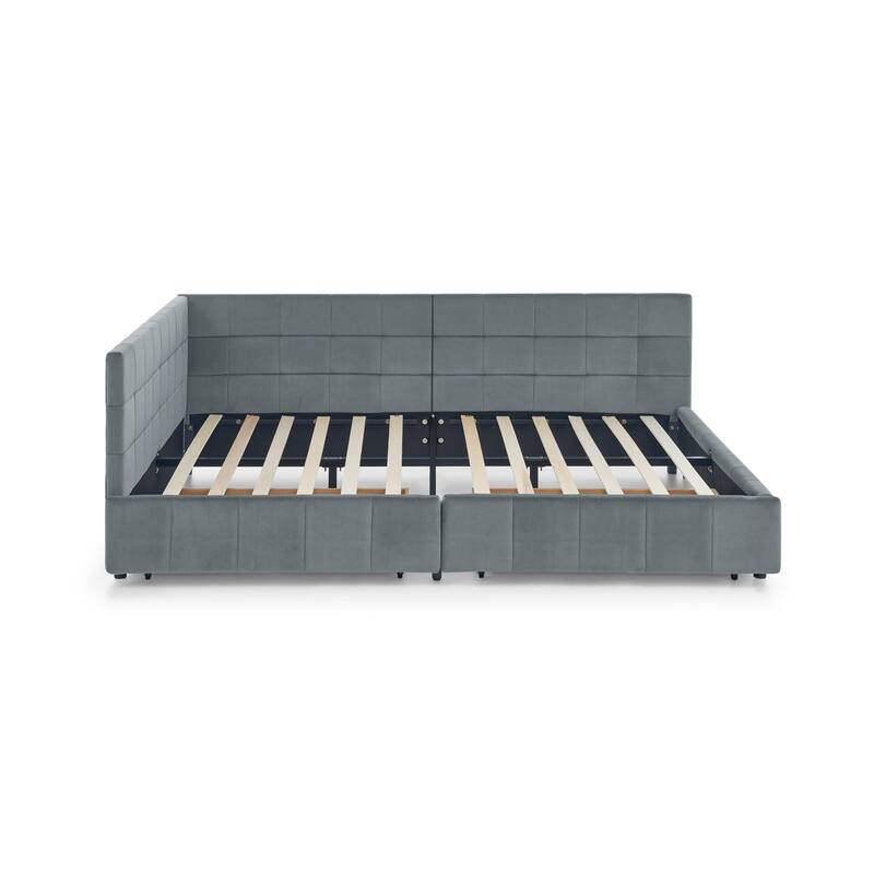 Full Size Upholstered Daybed Platform Tufted Bed Frame with Comfortable Backrest and 2 Drawers