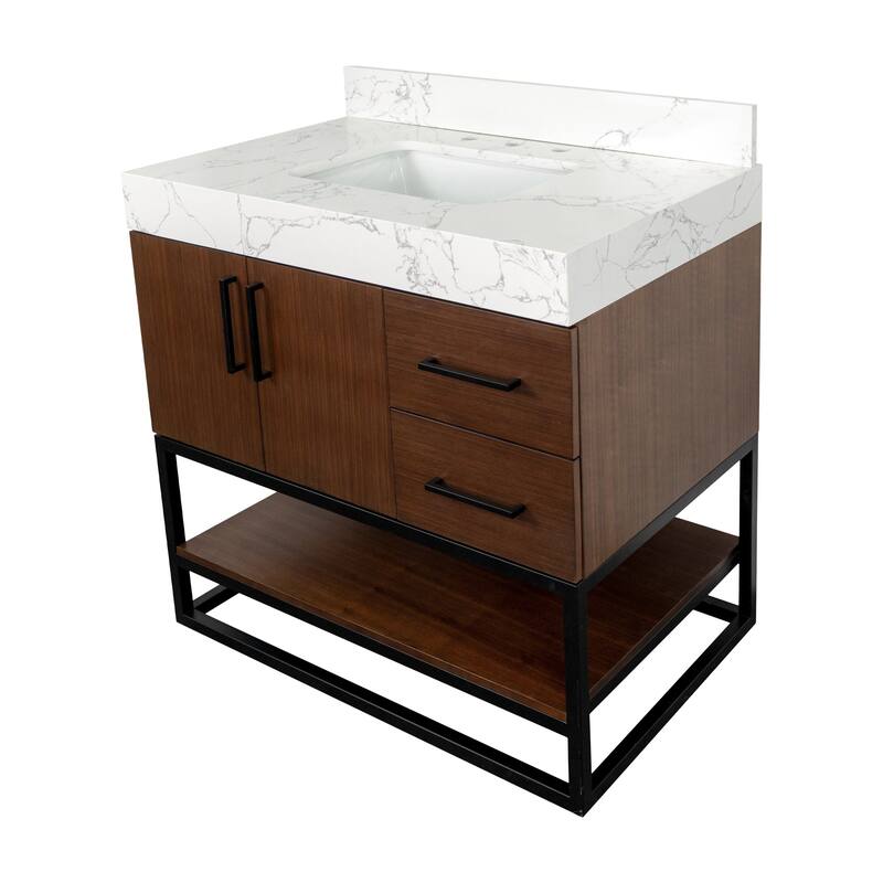 KitchenBathCollection Ellis 36" Bathroom Vanity with Engineered Marble Top