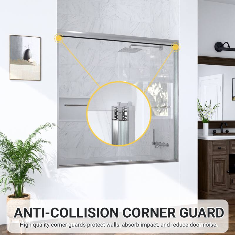GDFStudio - Modern Minimalist Semi-Frameless Double Sliding Shower Door with 1/4" SGCC Tempered Glass & Stainless Steel Handle