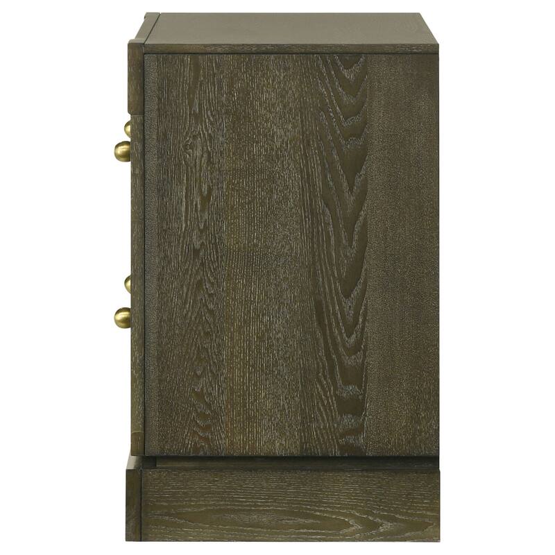 Dark Cocoa 2-Drawer Nightstand with Brass Knobs, Felt Lined Top Drawer, Cord Access and Solid Hardwood Build