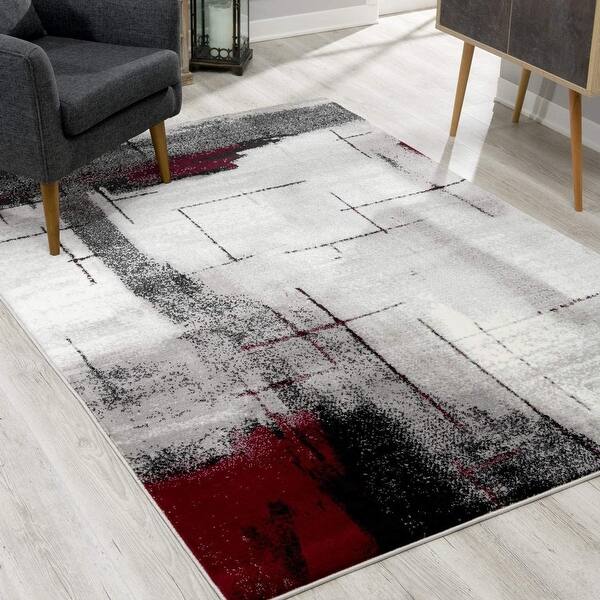 Gray and Burgundy Abstract Area Rug Bed Bath & Beyond 35179396