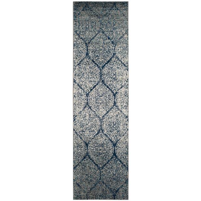 SAFAVIEH Madison Stella Boho Chic Ogee Trellis Rug - 2'3" x 10' Runner - Navy/Silver