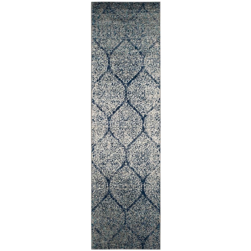 SAFAVIEH Madison Stella Boho Chic Ogee Trellis Rug - 2'3" x 20' Runner - Navy/Silver
