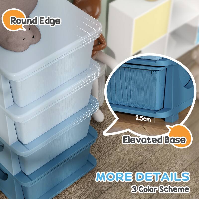 Qaba 4 Tier Kids Storage Unit, 4 Drawer Chest Toy Organizer Plastic Bins