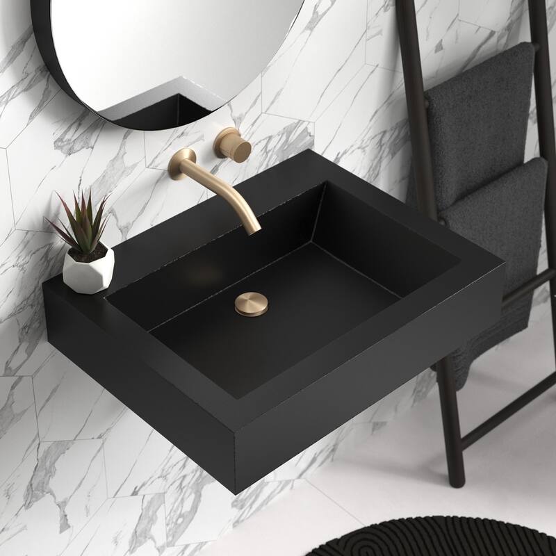 Natoma 24" Wall-Mounted Concrete Rectangular Bathroom Sink - Single Faucet Hole - Charcoal - No Faucet Hole