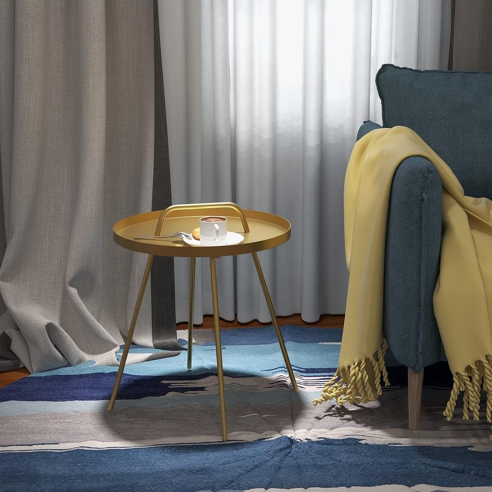 Outdoor Coffee Table with Handle, Weather Resistant Outdoor Portable End Table Millie 17-in Steel Round Side Table