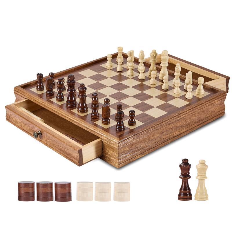 VEVOR Wood Chess Set Chess Checkers Game Set for Adults Kids Tournament Professional Beginner