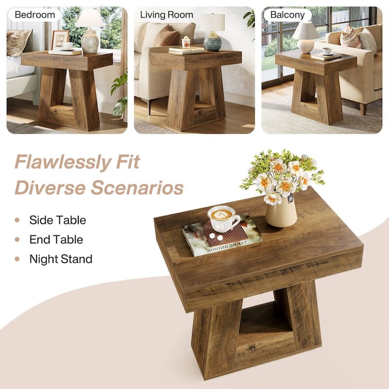 23.62" 2-Tier Modern Nightstand with Trapezoid Base