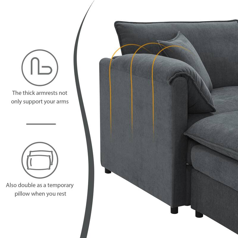 U-Shaped Modern Chenille Modular Sectional Sofa with Double Cushions, Offered in 3 Colors