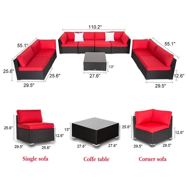 Kinbor 9piece Outdoor Furniture Patio Sectional Sofa Allweather Rattan Wicker Chat Set w