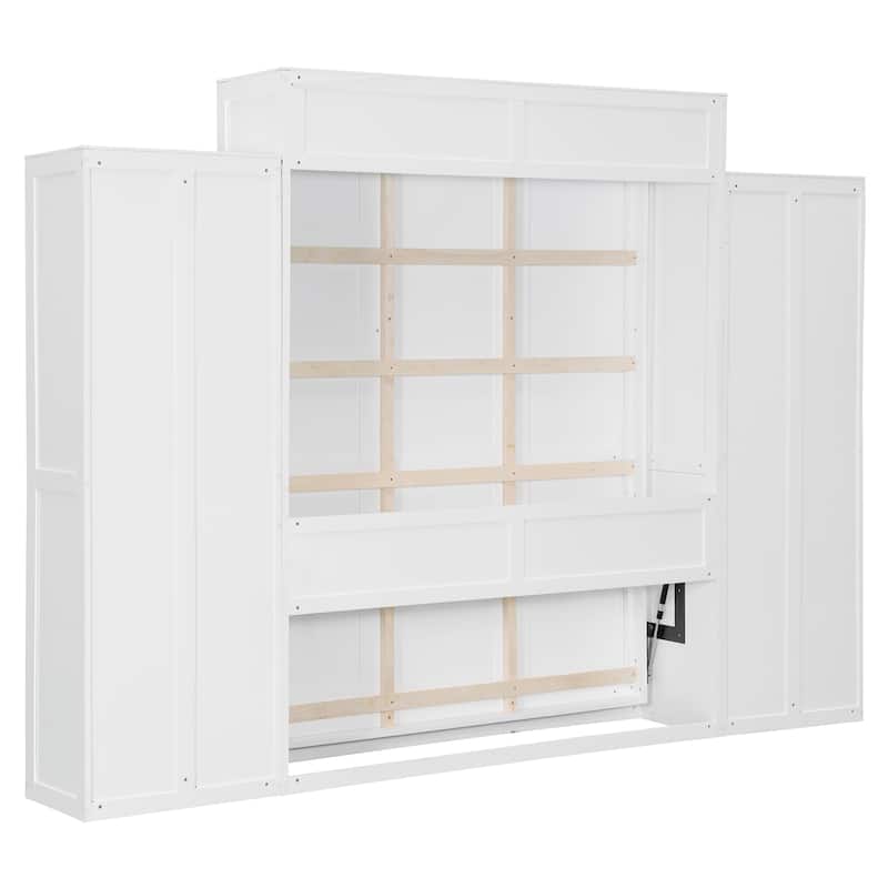 Roomfitters Full/Queen Size Murphy Bed with Closet, Table and Concealed Storage Compartments, Foldable Wall Frame