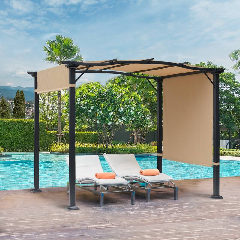 Outsunny 16.5' Steel Frame Polyester Fabric Gazebo with Retractable Canopy Shade Awning
