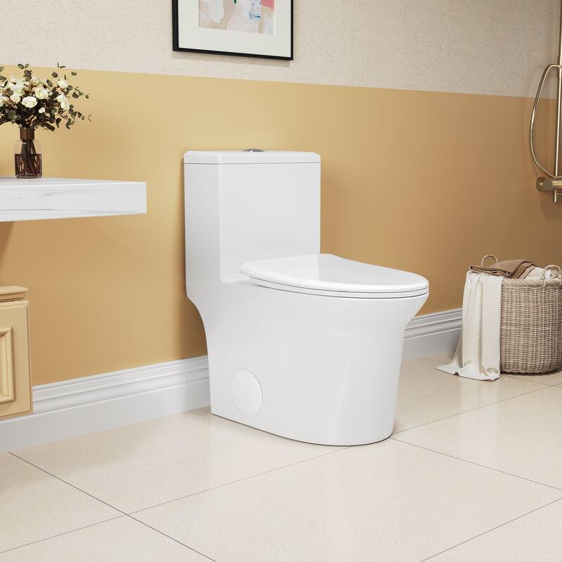 Anmytek Super Quiet One-Piece Toilet - 1.1/1.6 GPF, Elongated Comfort Height, White Ceramic with Soft Close Seat