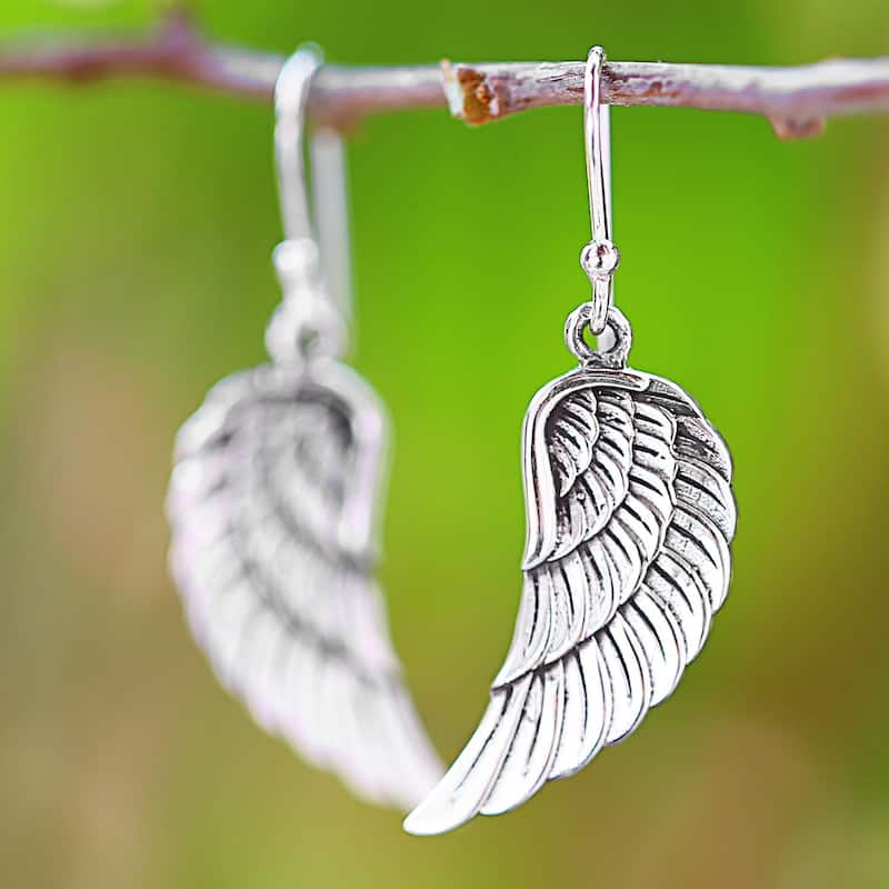 Sterling Silver Dangle Earrings, 'Loving Wings' - 1.6*0.6