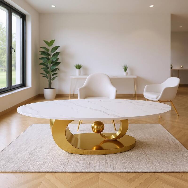 Homy Casa Marble Coffee Table with Sculptural Base for Home Office