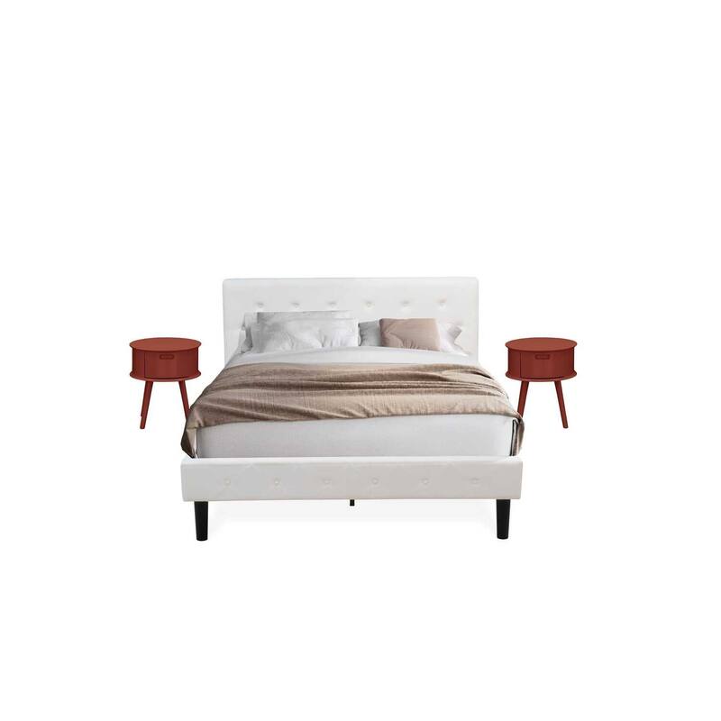 3-Piece Bed Set - Velvet Upholstered Bed Frame & Nightstand - Modern Button Tufted Design