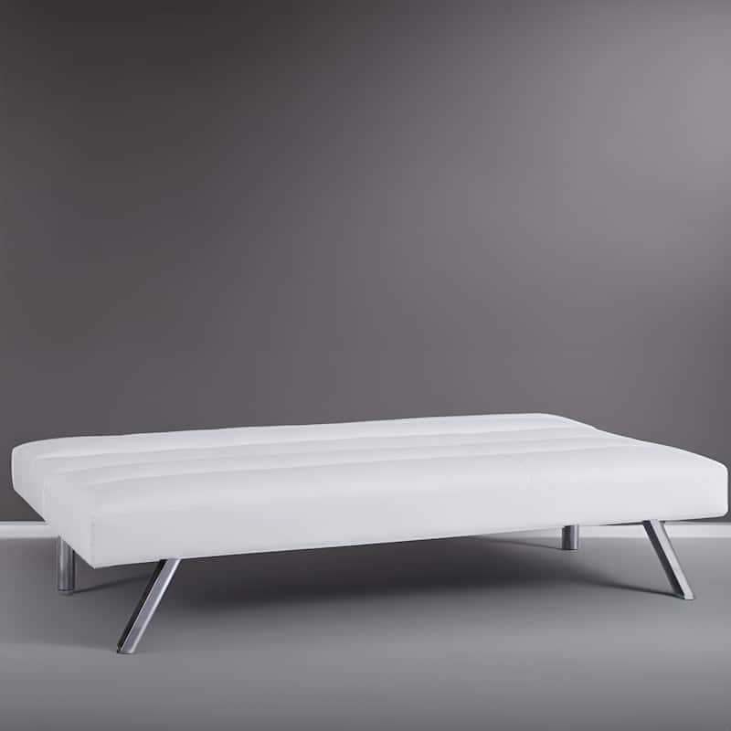 Modern Faux Leather Futon Sofa Bed - Convertible Folding Couch with Chrome Legs, Small Reclining Sofa