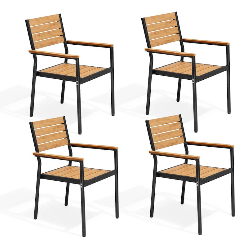 VredHom Outdoor Patio Aluminum Stackable Dining Chairs with Armrest - Brown-4PC