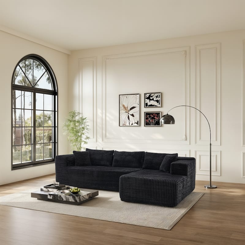 Black L-Shaped Compressed Foam Sofa – Ready-to-Use Sectional Couch with Chaise