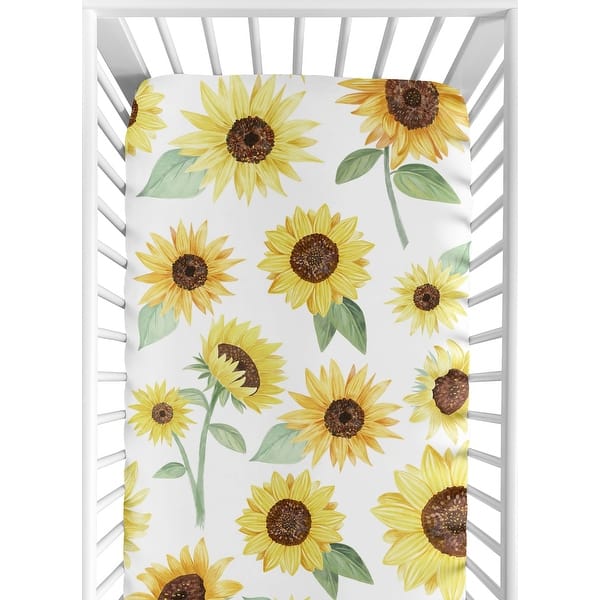 slide 2 of 6, Sweet Jojo Designs Yellow, Green and White Boho Floral Sunflower Collection Girl Fitted Crib Sheet - Farmhouse Watercolor Flower