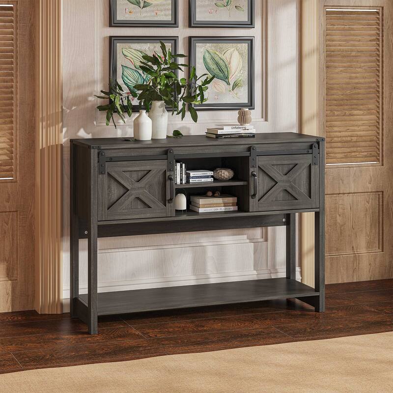 46" Console Table with Sliding Barn Door - Grey