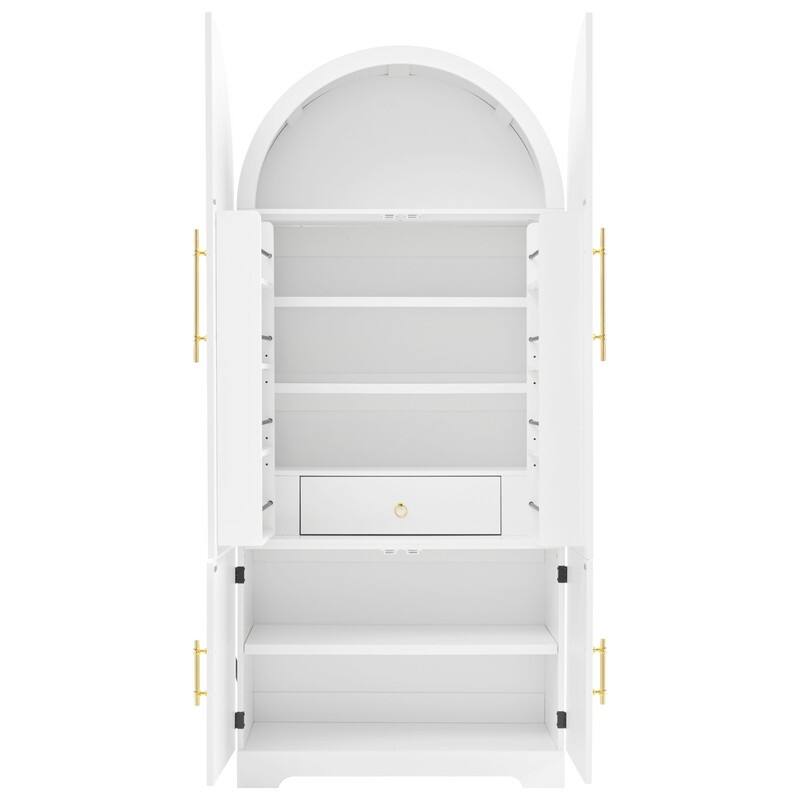 Arched 72" Tall Kitchen Pantry Cabinet with 8 Door Shelves and 3 Adjustable Shelves for Kitchen Storage Solutions