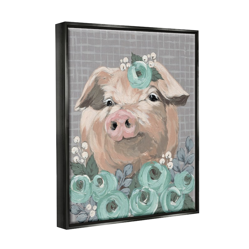 Stupell Fuzzy Pig Surrounded Turquoise Flower Arrangement Pattern ...