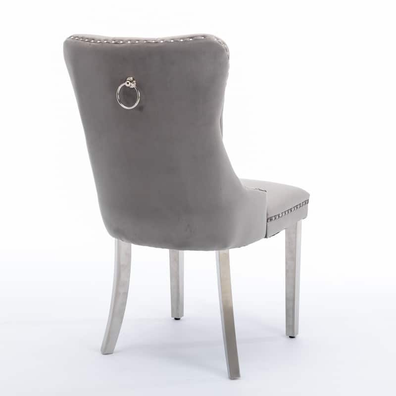 Solid Wood Contemporary Velvet Upholstered Dining Chair with Golden Stainless Steel Plating Legs,Nailhead Trim,Set of 2
