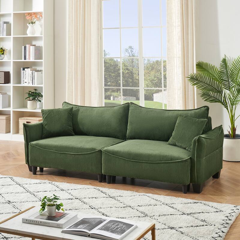 Convertible Corduroy Sofa Bed with Two Throw Pillows, Perfect for Small Spaces