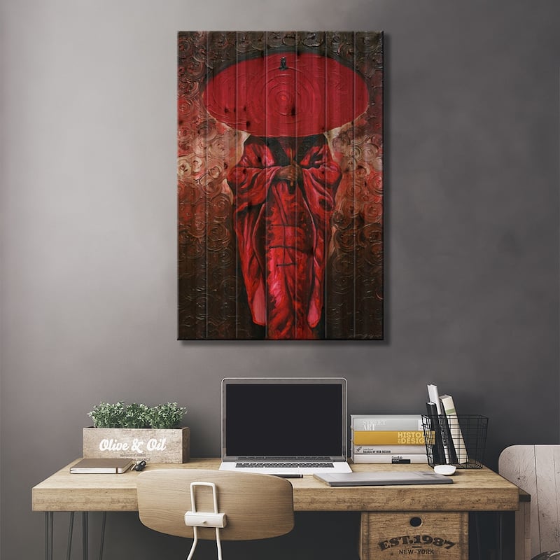 Her Umbrella Print On Wood by DionJa'y - Multi-Color