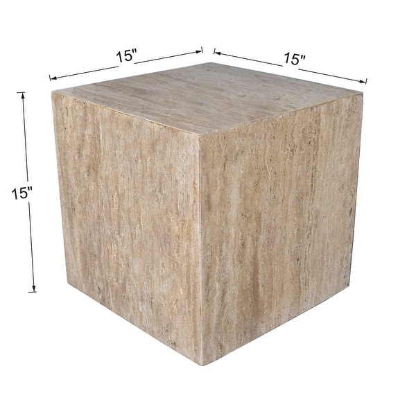 dimension image slide 5 of 6, Felix Minimalist Marble Cube End Table, Stone Square Block Side Table, Solid Living Room Accent Pedestal