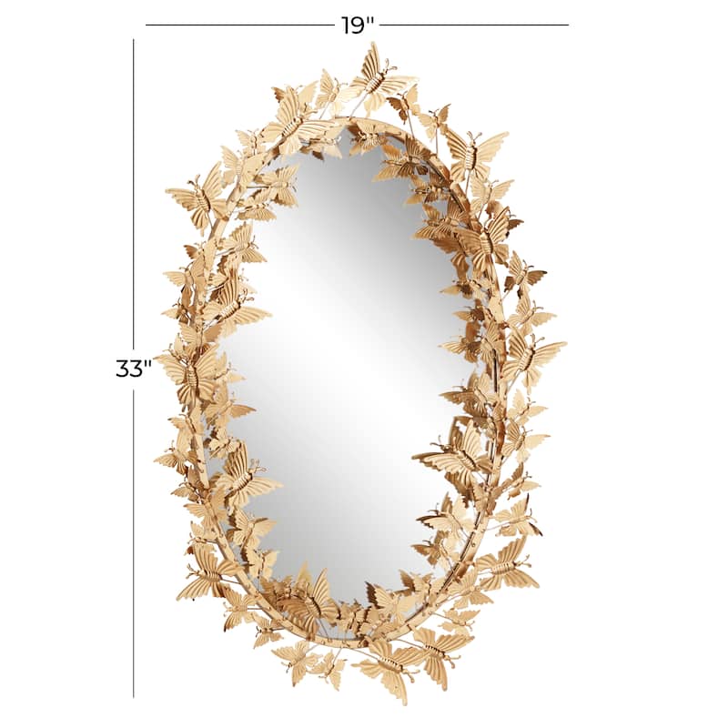 Metal Butterfly Oval 3D Wall Mirror - Gold - Roche River Decor - 5"Wx19"Lx33"H