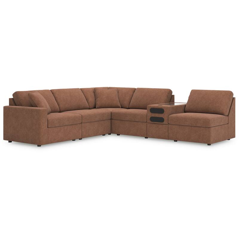Signature Design by Ashley Modmax Orange 6-Piece Sectional with Audio Console - 139"W x 86"D x 36"H