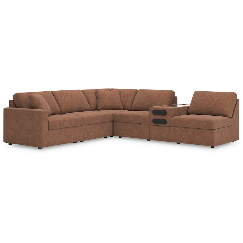 Signature Design by Ashley Modmax Orange 6-Piece Sectional with Audio Console - 139"W x 86"D x 36"H