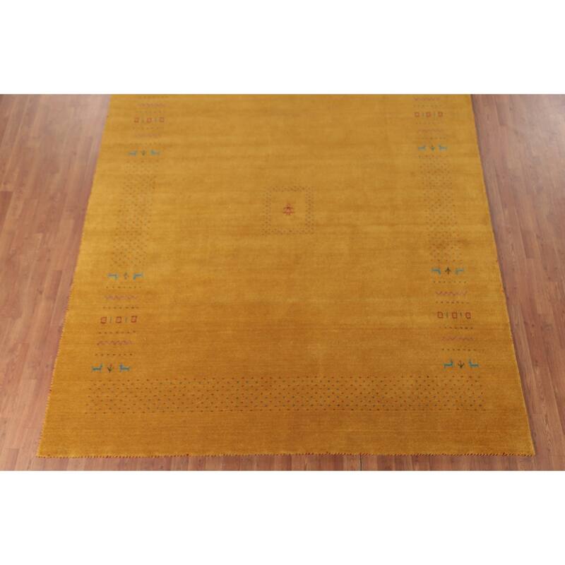Gold Yellow Gabbeh Indian Area Rug Handmade Wool Carpet - 8'0"x 9'7"