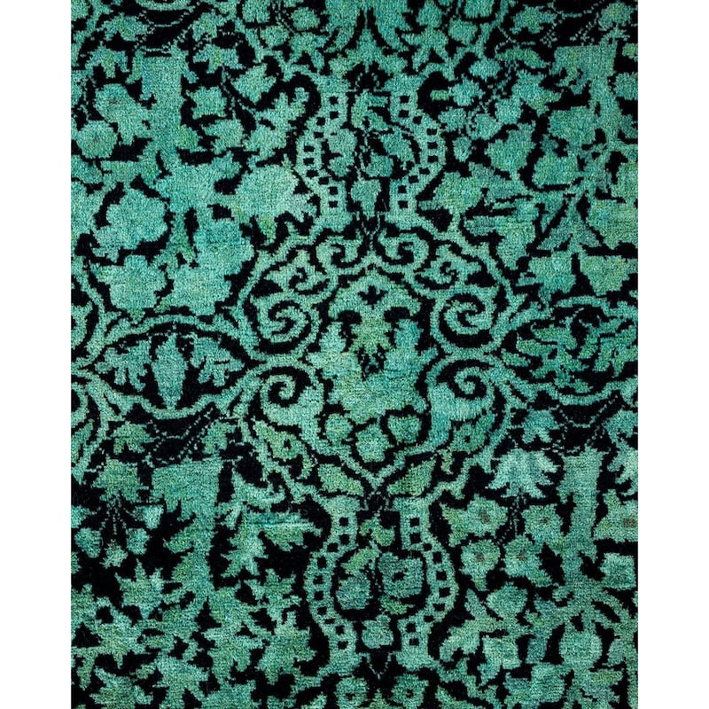 Overton Hand Knotted Wool Vintage Inspired Modern Contemporary Overdyed Green Area Rug - 9' 2" x 12' 2"