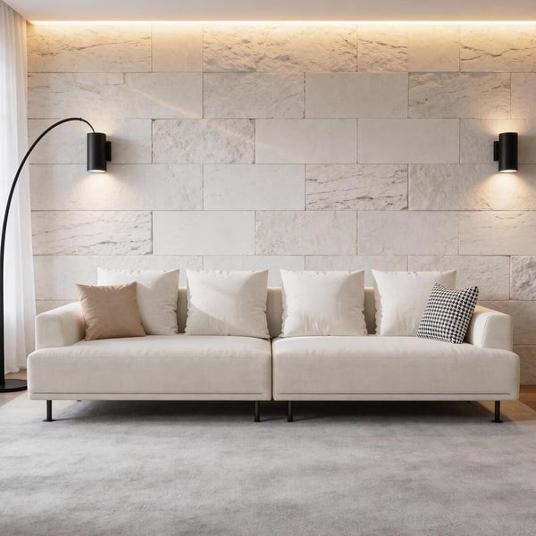 Modern Deep Seat Beige Fabric Sofa with Pillows - Bed Bath & Beyond